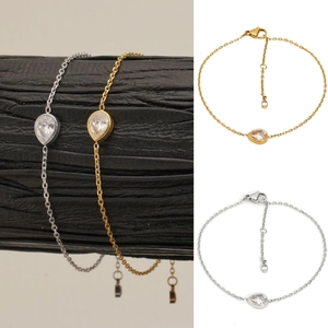 Minimalist Water Drop Zircon Bracelet Stainless Steel Dainty Delicate Chain Waterproof Tarnish Free Jewelry For Women