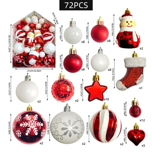 Lot de 72 décorations de sapin de Noël avec boules rouges et blanches et dimensions