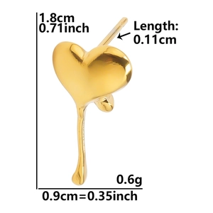 Detailed size specifications for 304 stainless steel heart-shaped drop earrings