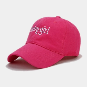 Rose pink baseball cap with white baby girl embroidery and classic curved brim