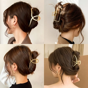 Golden metal hair claw clips and bow hair jewelry set for women hair styling