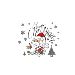 Hand-drawn cartoon Santa Claus and reindeer Christmas wall sticker with Merry Christmas text