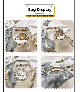 Detail view of transparent Capybara crossbody bag with adjustable strap and PVC finish
