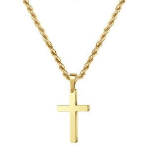 Collier avec pendentif croix dorée minimaliste doté d'une chaîne corde polie pour femmes