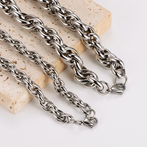 Set of three stainless steel rope chains in different thicknesses with lobster clasps