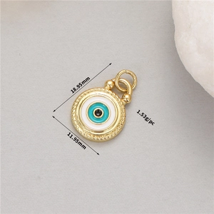 Detailed dimensions of 14K gold evil eye charm pendant for DIY jewelry making