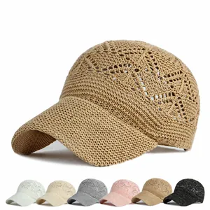 Breathable hollow knit baseball cap for women in khaki with multi-color swatches