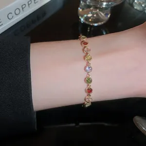 Colorful Round Zircon Copper Bracelet For Women Gold Plated Elegant Adjustable Jewelry Fashion Luxury Gift