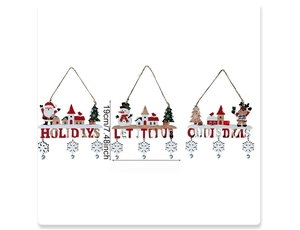 Three Christmas wooden plaques with Santa, Snowman, Reindeer and festive greetings