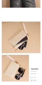 Detail der Stroh-Clutch mit Handschlaufe zeigt Innenraum für Handy und Kosmetik-Utensilien