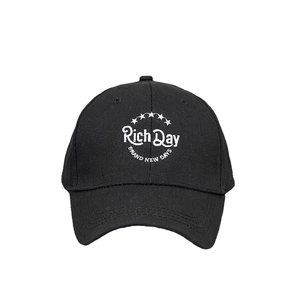 Classic black cotton baseball cap featuring white 3D Rich Day star embroidery