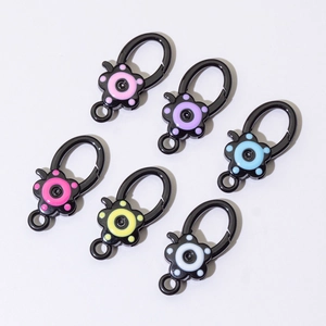 Colorful floral alloy spring rings for DIY keychains in pink, blue, and yellow