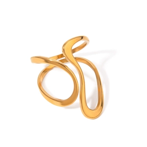 Vintage 18k gold plated stainless steel irregular open ring with abstract curved lines