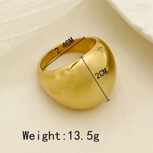 Polished gold plated waterproof stainless steel wide band ring, 2.4cm outer diameter