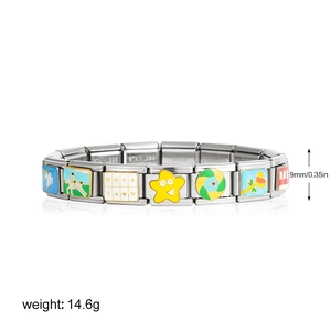 Bracciale componibile italiano in acciaio inossidabile con icone in smalto e larghezza 9mm