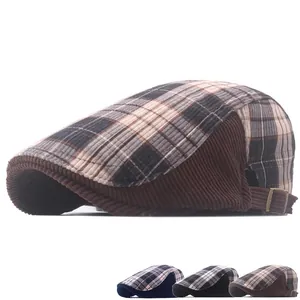 Adjustable plaid patchwork newsboy cap in vintage British style with ivy cap design