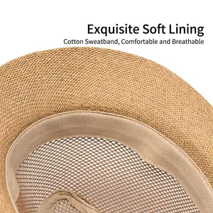 Chapeau de paille respirant pour homme avec bandeau en coton et doublure en maille
