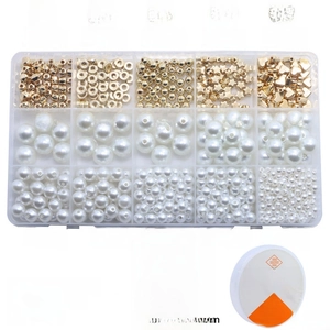 770-piece DIY jewelry making kit with pearls, gold beads and elastic cord in a box