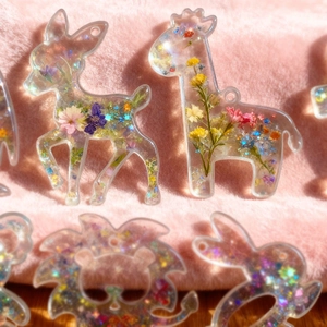 Moule silicone lapin pingouin DIY pour pendentifs résine avec fleurs séchées et paillettes