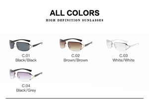 Detailed grid of rimless rhinestone sunglasses in black, brown, white and gradient tones