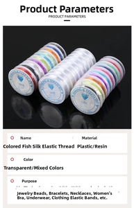 Macro view of colorful elastic crystal beading strings in various vibrant resin colors