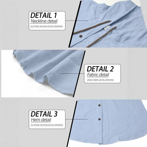 Men's light blue hooded linen blend shirt with drawstring, buttons and fabric texture detail
