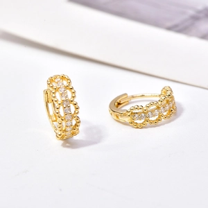Orecchini A Cerchio In Rame Placcati Oro Retrò Con Bordo Perlato E Zirconia Cubica Bianca Eleganti