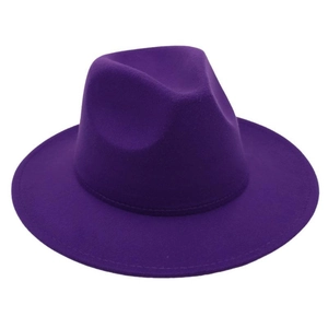 Close-up of a purple wool fedora hat showing reinforced stitching and premium texture
