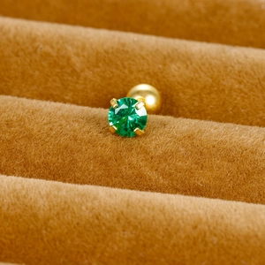 Green zircon 4-prong stainless steel stud earring with a secure ball screw back closure