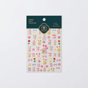 3D Relief Nagelsticker M-318 Cartoon Hasen mit Herzen in Macaron-Farben