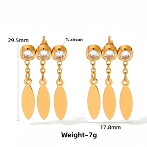 Detailed size specifications for gold zircon leaf tassel earrings with dimension markings