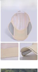 Detail view of champagne beige sun hat showing breathable mesh and sweatband structure