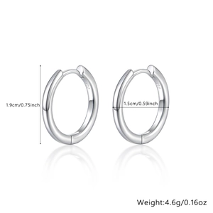 Detailed view of silver hoop earrings showing S925 hallmark and precise dimensions