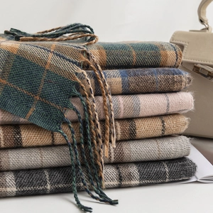 Winter Warm Plaid Scarf For Women Men Soft Cashmere-Like Polyester Checked Scarf With Tassels Fashion Shawl Wrap Neck Warmer
