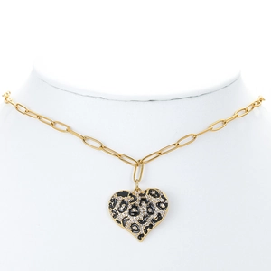 Leopard Print Heart Pendant Necklace Copper Micro Pave Zircon Paperclip Chain Fashion Jewelry For Women Elegant