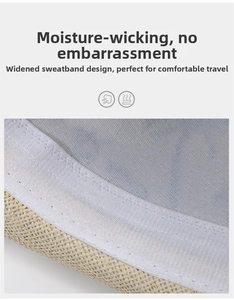 Detail of the widened sweatband design inside the breathable woven straw sun hat