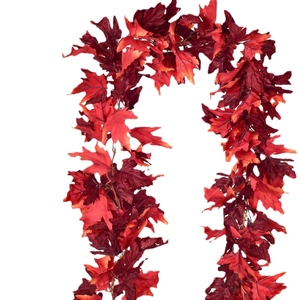 Artificial maple leaf garland with deep red and orange foliage for autumn home decoration