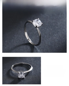Detailed view of S925 sterling silver ring featuring a classic square-cut solitaire stone