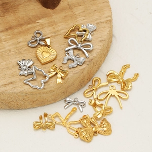 Golden and silver stainless steel bow and heart charms for DIY jewelry making