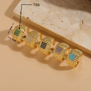 Vintage gold woven open rings with colorful square zircon stones in a five-piece set