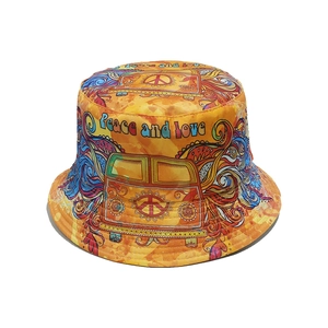 Vintage Peace Sign Bucket Hat Polyester Peace And Love Printed Hippie Style Sunshade Retro Fisherman Cap For Men Women