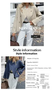 Detail view of 100% polyester double-breasted blazer for women with regular fit design