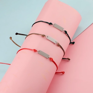 Minimalist Braided Rope Bracelet With 304 Stainless Steel Long Bar Pendant Adjustable Wax Thread Cord Jewelry