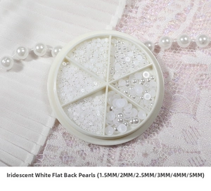 Iridescent white flatback pearls in 6 sizes from 1.5mm to 5mm for nail art and DIY