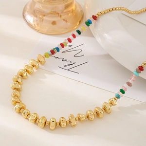 18k gold plated beaded necklace featuring colorful natural stones and irregular metal beads