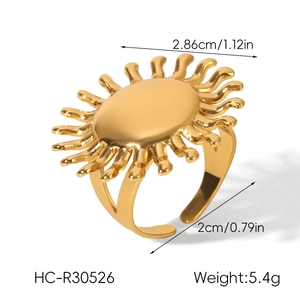 Detail showing dimensions and weight of golden sunburst adjustable stainless steel ring