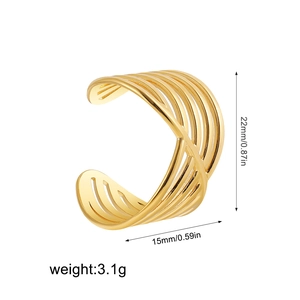 Detailopname van gouden oorklem met afmetingen 22mm bij 15mm en een gewicht van 3,1g