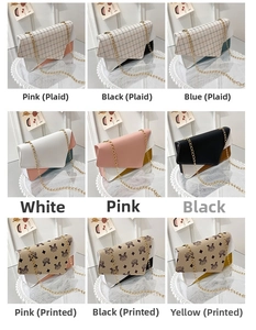 Collage of chic chain crossbody bags featuring V-shaped patchwork and 9 varied color options