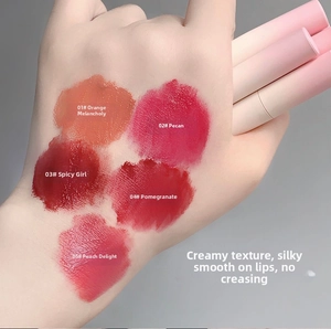 Detailed swatches of 5 matte lip mud shades showing smooth creamy texture on skin