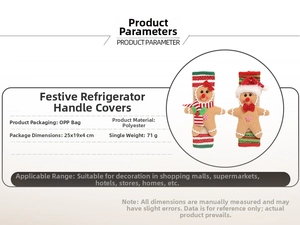 Detail of gingerbread man refrigerator handle covers with festive striped knit fabric